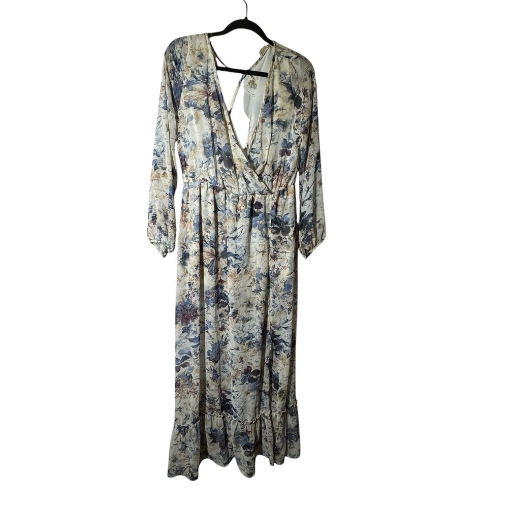 Peach Love California Maxi Dress Women's Floral Faux Wrap V-neck Ruffle Babydoll